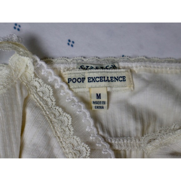 Y2K Poof Excellence Lace Trim Cami Tank Top BOHO Ribbed Knit Fairy Ivory Medium - Picture 5 of 8